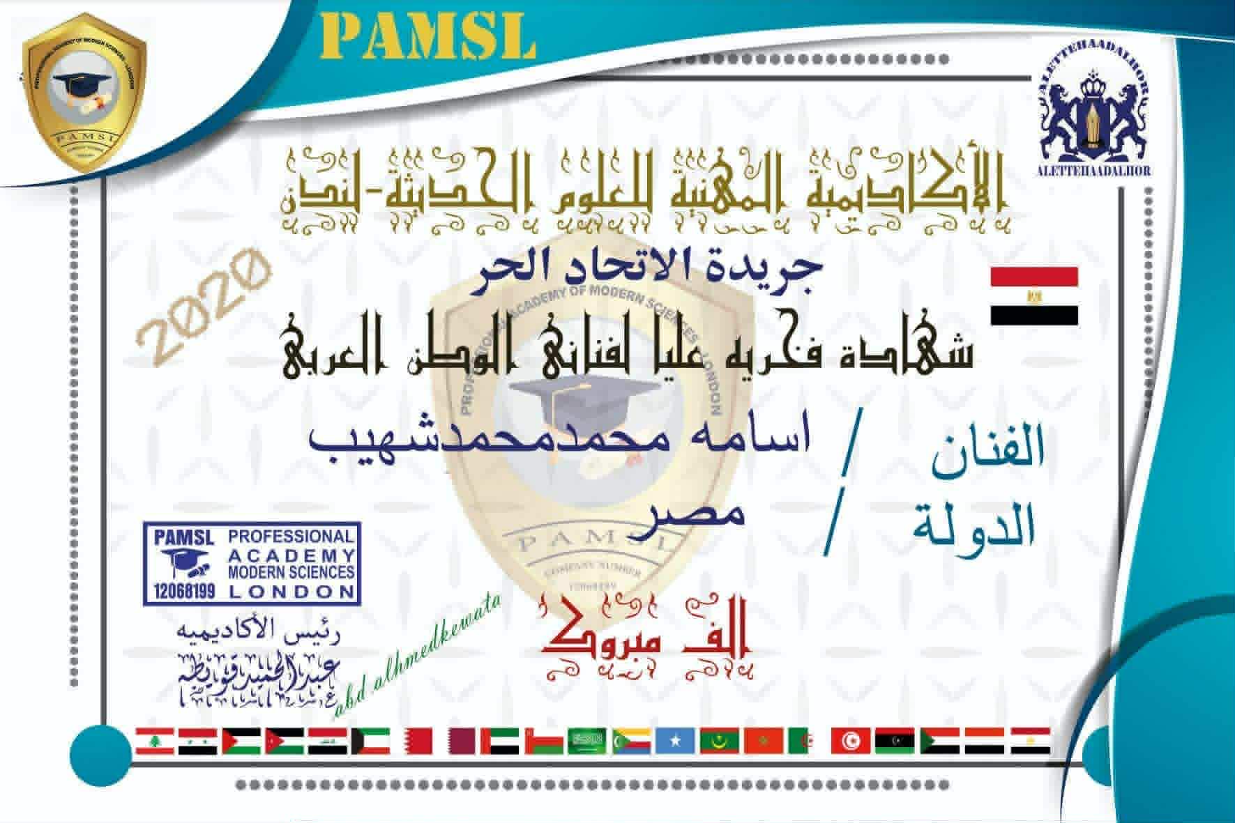 شهادة فخرية عليا من الأكاديمية المهنية للعلوم الحديثة لندن